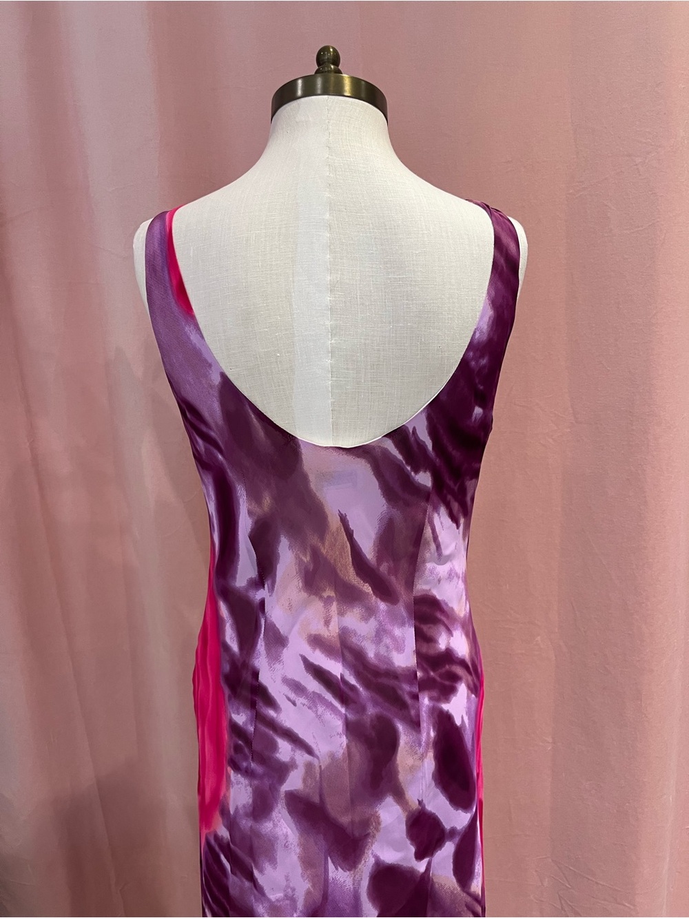 Tessuto Purple Watercolor Rose Maxi Dress 100% Rayon Satin Sleeveless Size L - Picture 4 of 8
